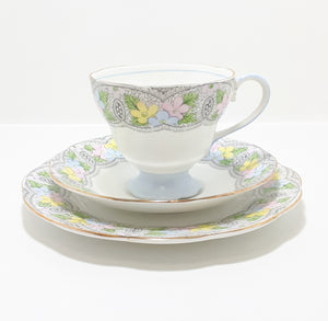 Rare Vintage 1930 – 1940’s Set of Salisbury Fine Bone China Tea Trios (Cups, Saucers & Tea Plates) & Biscuit Plate