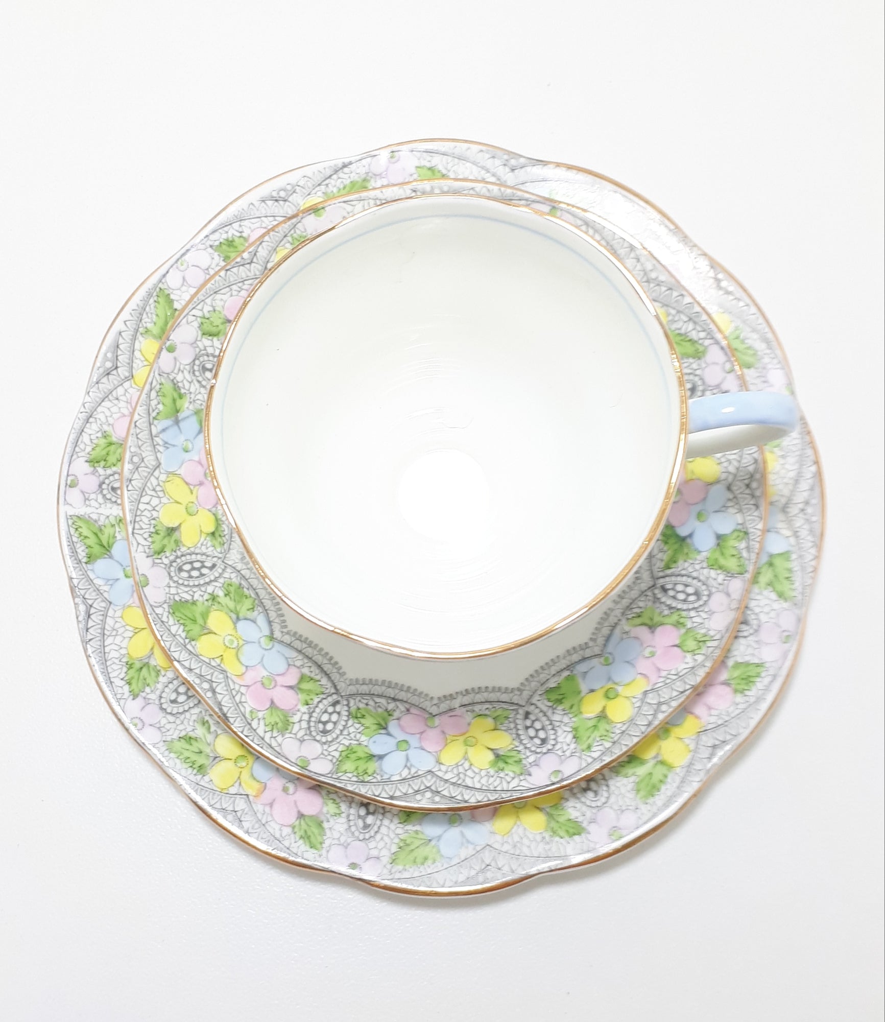 Rare Vintage 1930 – 1940’s Set of Salisbury Fine Bone China Tea Trios (Cups, Saucers & Tea Plates) & Biscuit Plate