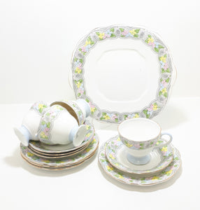 Rare Vintage 1930 – 1940’s Set of Salisbury Fine Bone China Tea Trios (Cups, Saucers & Tea Plates) & Biscuit Plate