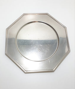 Octagon Shaped Silver Metal Tray With Round Well