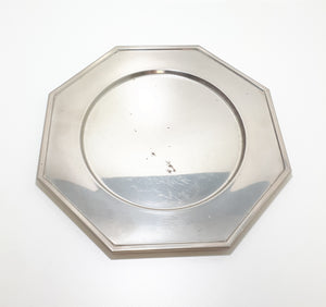 Octagon Shaped Silver Metal Tray With Round Well