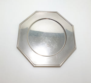 Octagon Shaped Silver Metal Tray With Round Well