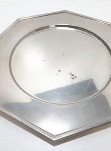 Octagon Shaped Silver Metal Tray With Round Well