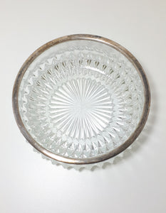 Heavy Vintage Crystal Salad Bowl With Silver Plated Rim Collar – Raised Diamond Cut Motif