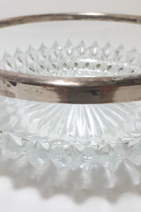 Heavy Vintage Crystal Salad Bowl With Silver Plated Rim Collar – Raised Diamond Cut Motif