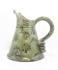 Juniper & Olive Green Glazed Studio Art Pottery Vase With Darker Hand Made Patterning