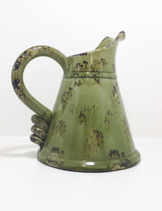 Juniper & Olive Green Glazed Studio Art Pottery Vase With Darker Hand Made Patterning