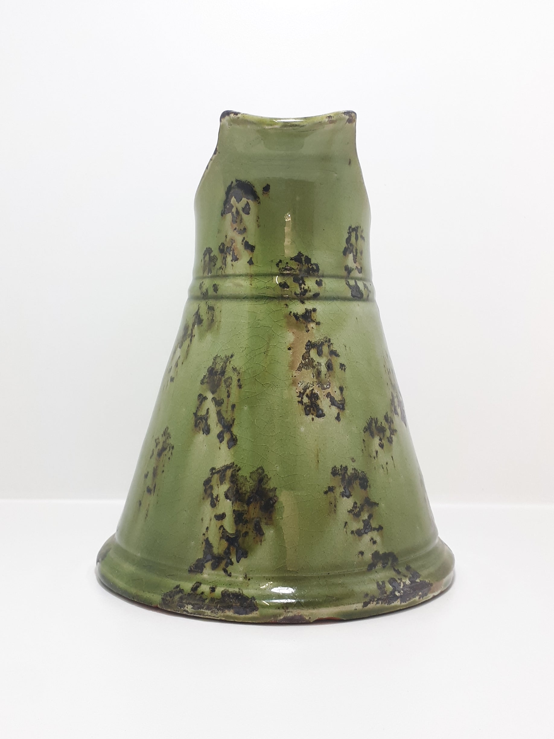 Juniper & Olive Green Glazed Studio Art Pottery Vase With Darker Hand Made Patterning