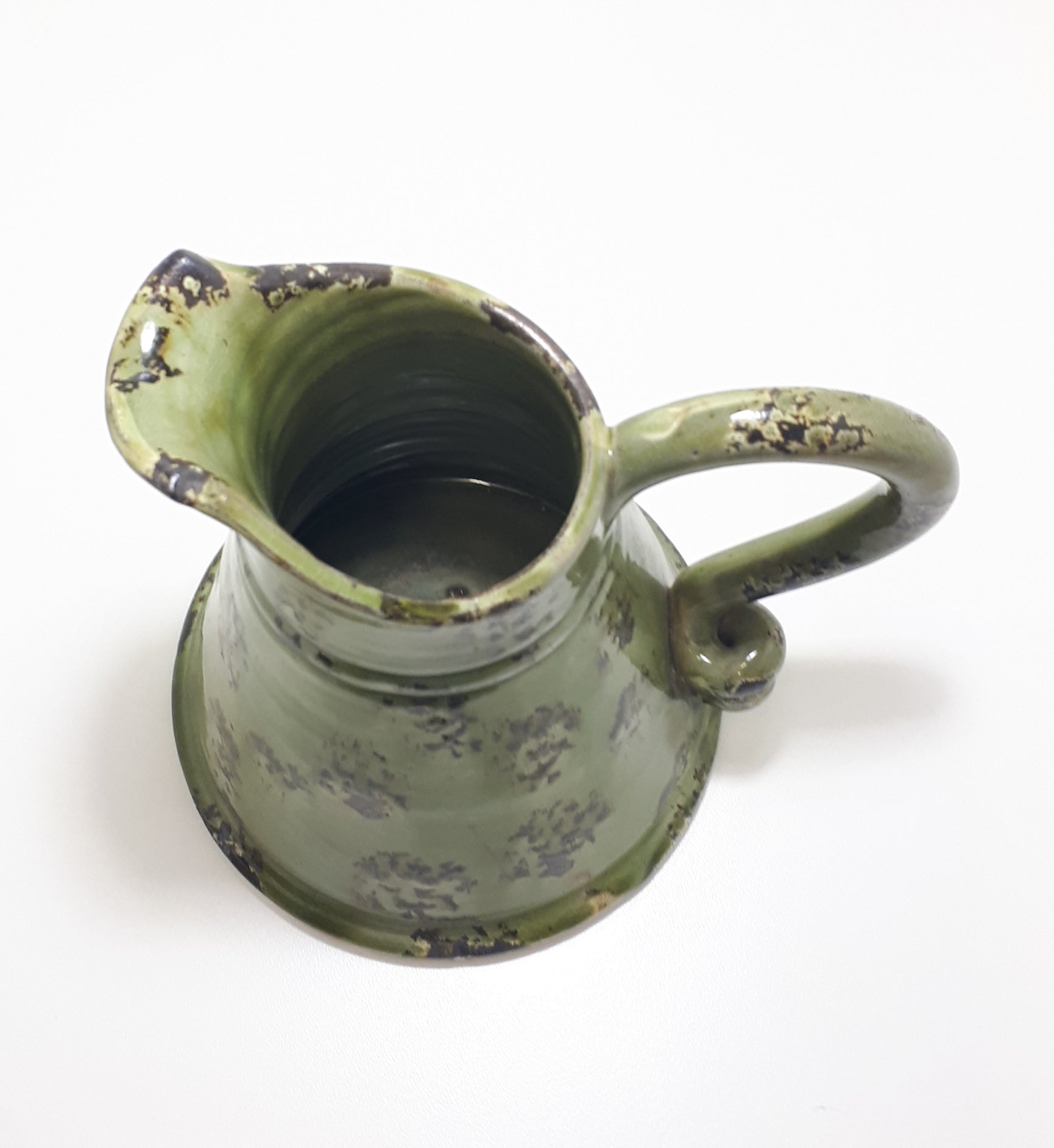 Juniper & Olive Green Glazed Studio Art Pottery Vase With Darker Hand Made Patterning