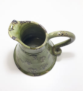 Juniper & Olive Green Glazed Studio Art Pottery Vase With Darker Hand Made Patterning