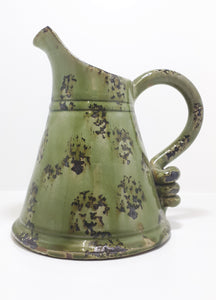 Juniper & Olive Green Glazed Studio Art Pottery Vase With Darker Hand Made Patterning