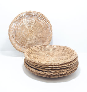 Vintage Set Of 8 Wicker Craft Under Plates