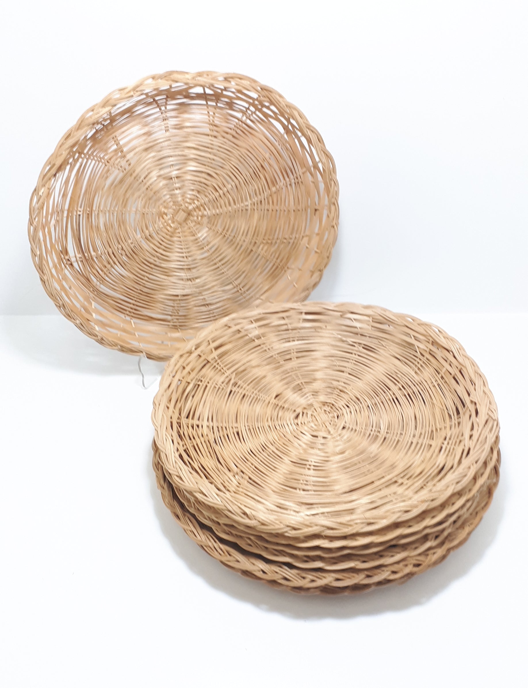 Vintage Set Of 8 Wicker Craft Under Plates
