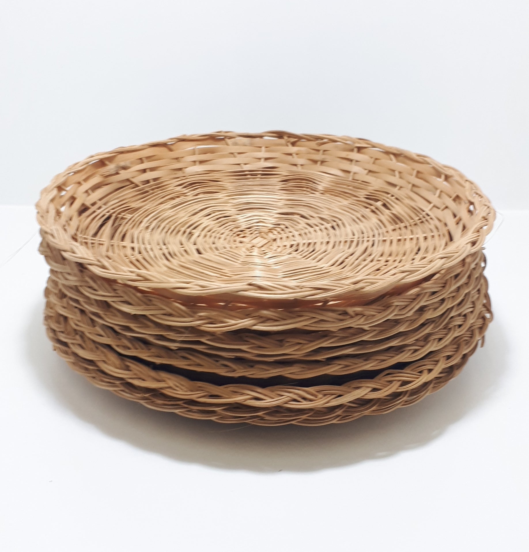 Vintage Set Of 8 Wicker Craft Under Plates