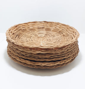 Vintage Set Of 8 Wicker Craft Under Plates