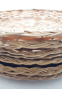 Vintage Set Of 8 Wicker Craft Under Plates