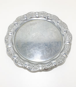 Vintage Drinks Tray With Pierced Metal Rim & Etched Baroque Patterning