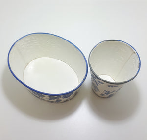 Vintage Blue & White Enamel-like Planter & Vase Set