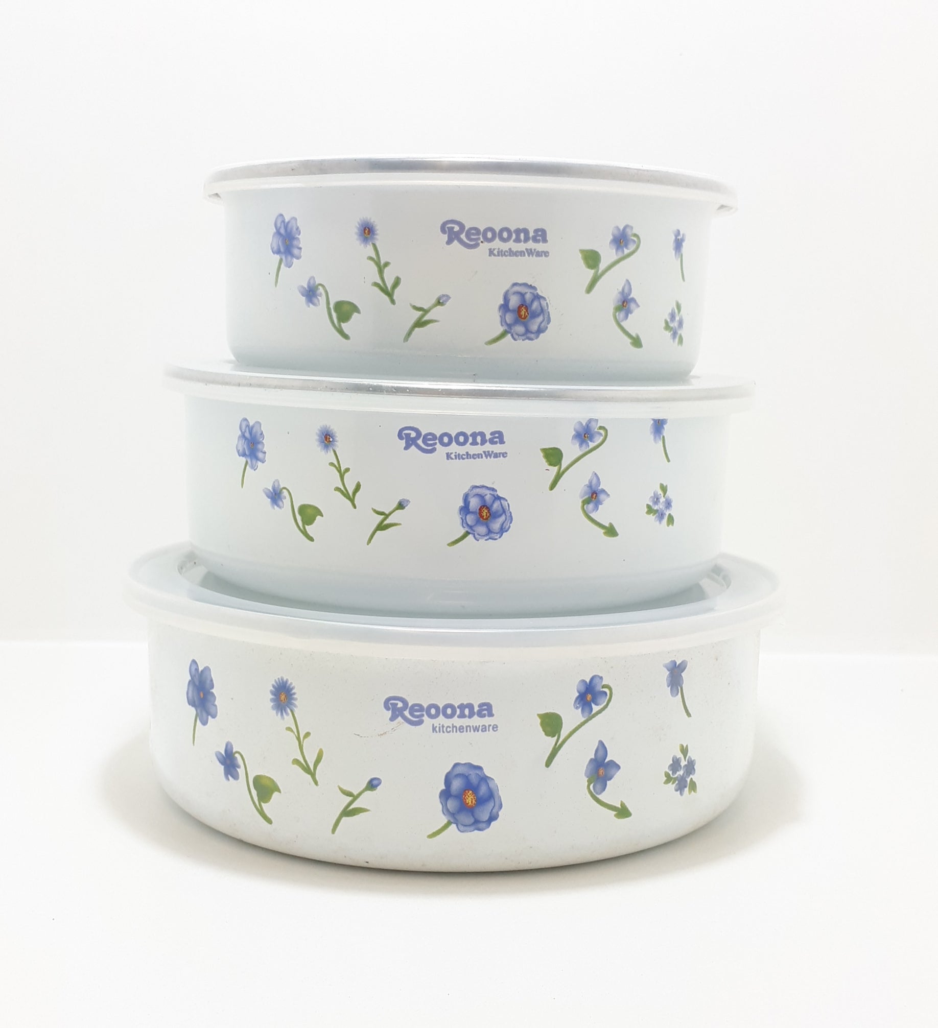 Contemporary Enamel Storage Bowl Set With Plastic Lids