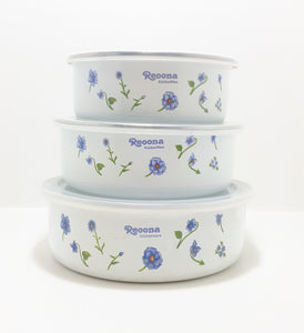 Contemporary Enamel Storage Bowl Set With Plastic Lids