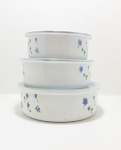 Contemporary Enamel Storage Bowl Set With Plastic Lids