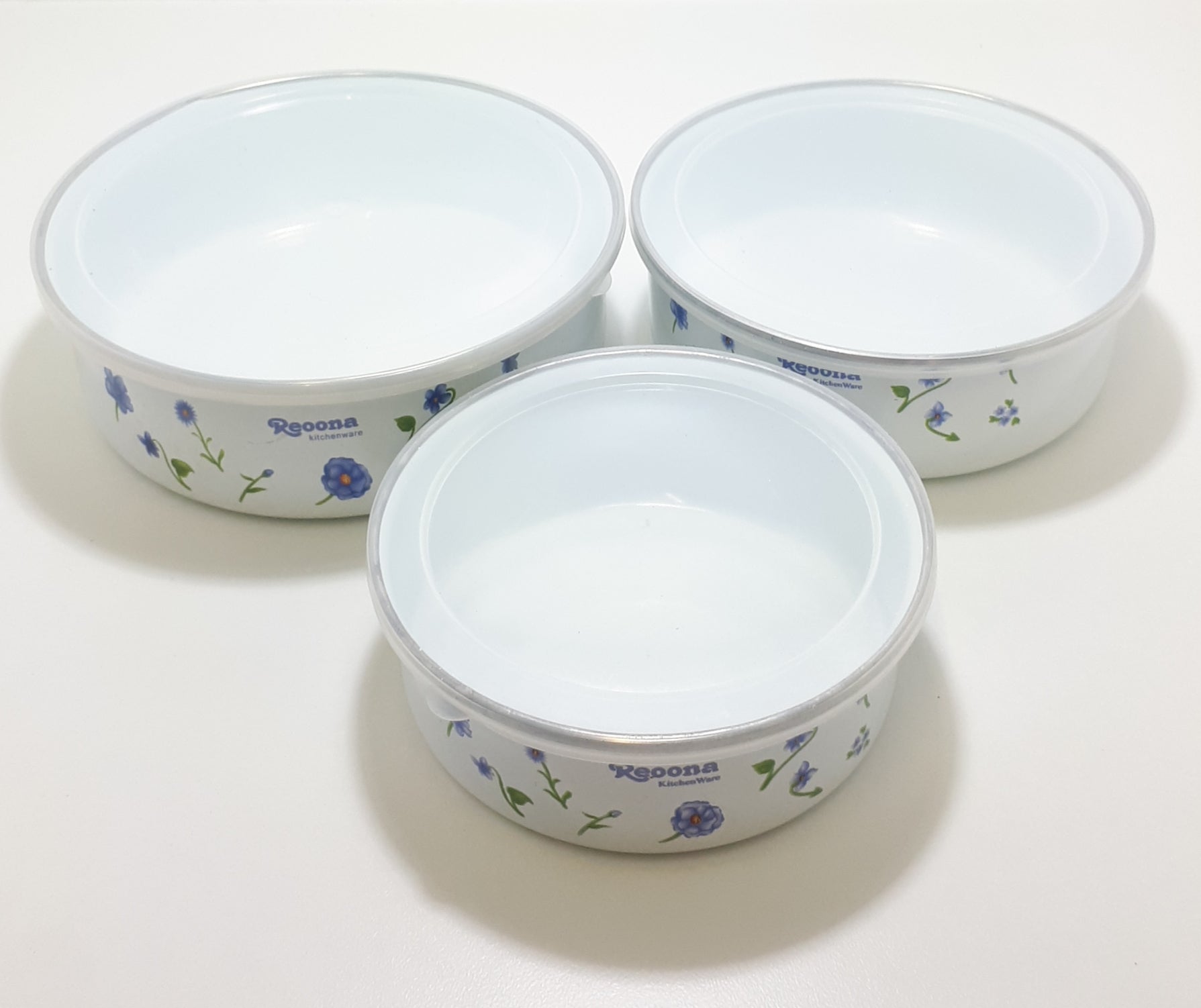 Contemporary Enamel Storage Bowl Set With Plastic Lids