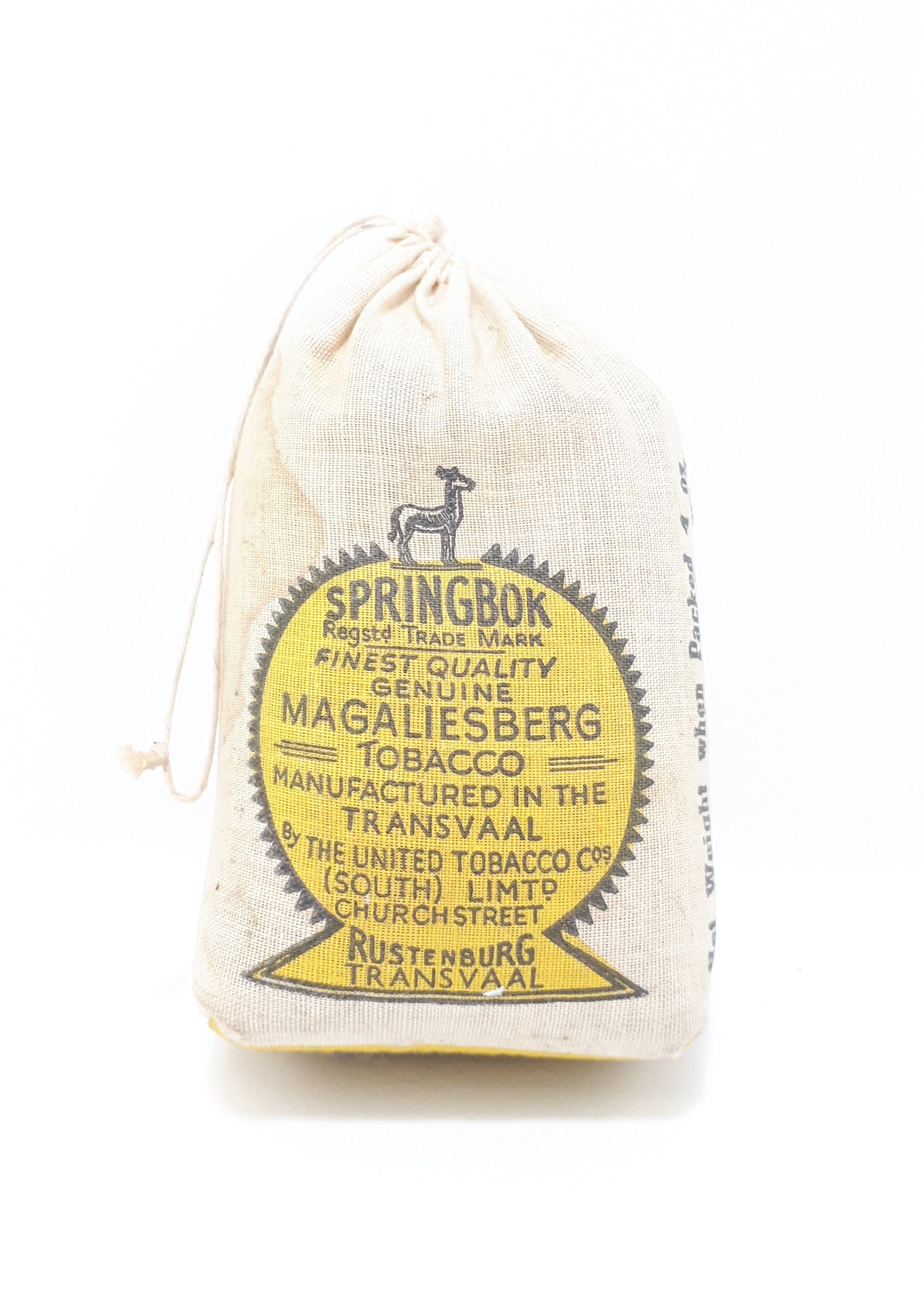 Vintage WWII Extremely Rare 4oz Springbok Magaliesberg Tobacco Bag – Complete With Tobacco Inside