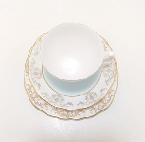 Vintage (1960’s) Pastel Blue, White & Gold Royal Vale Tea Trio – Pattern No. 7355