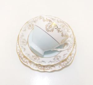 Vintage (1960’s) Pastel Blue, White & Gold Royal Vale Tea Trio – Pattern No. 7355