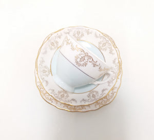 Vintage (1960’s) Pastel Blue, White & Gold Royal Vale Tea Trio – Pattern No. 7355