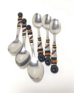 Contemporary Set Of 6 African Designer Stainless Steel Tea Spoons