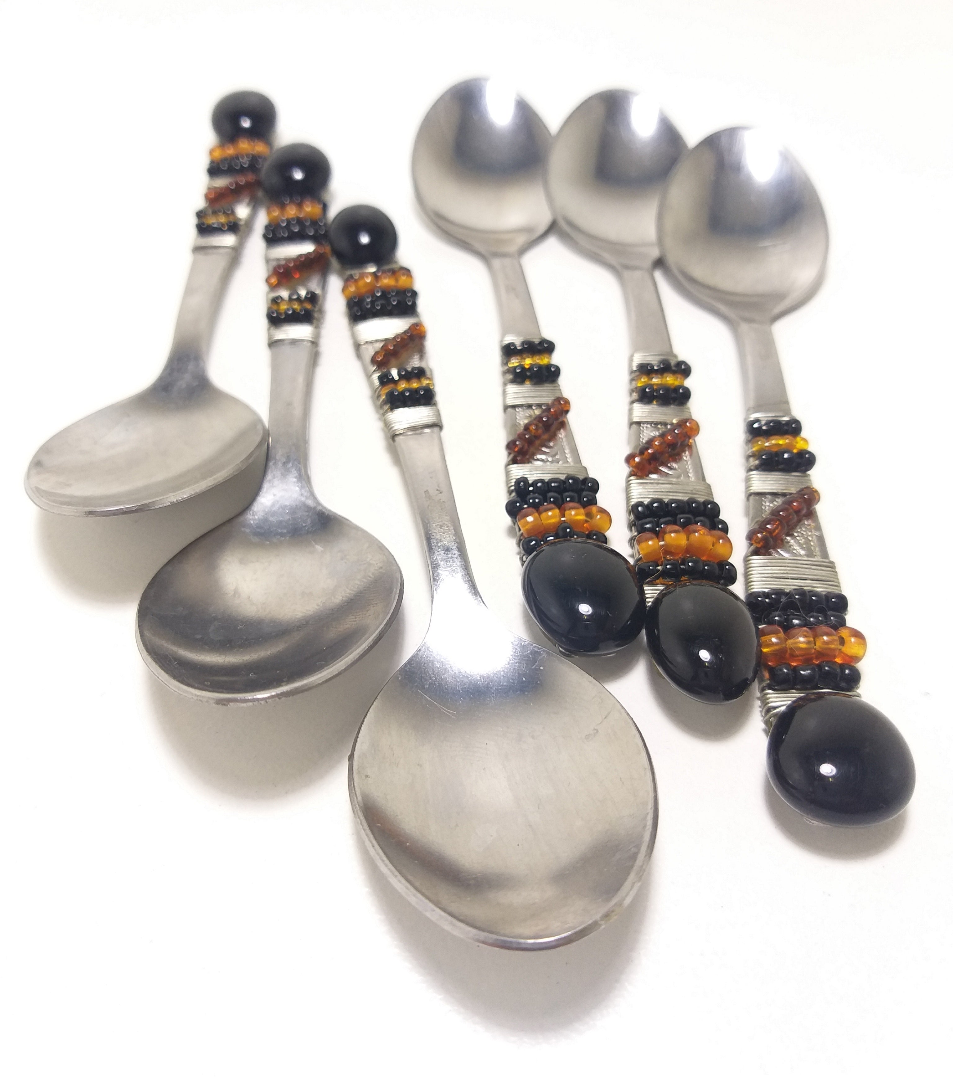Contemporary Set Of 6 African Designer Stainless Steel Tea Spoons