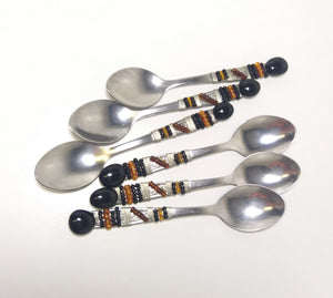 Contemporary Set Of 6 African Designer Stainless Steel Tea Spoons