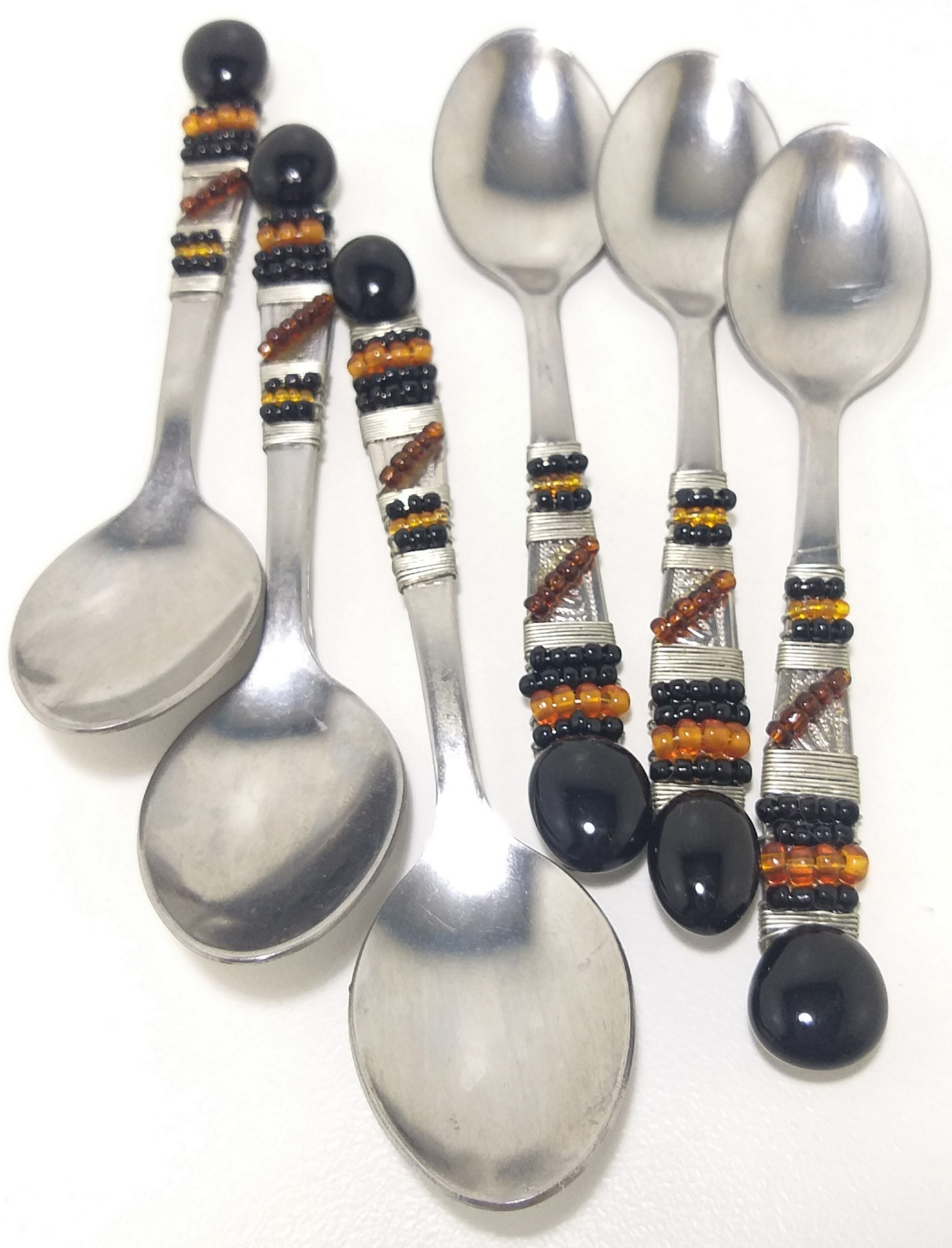 Contemporary Set Of 6 African Designer Stainless Steel Tea Spoons