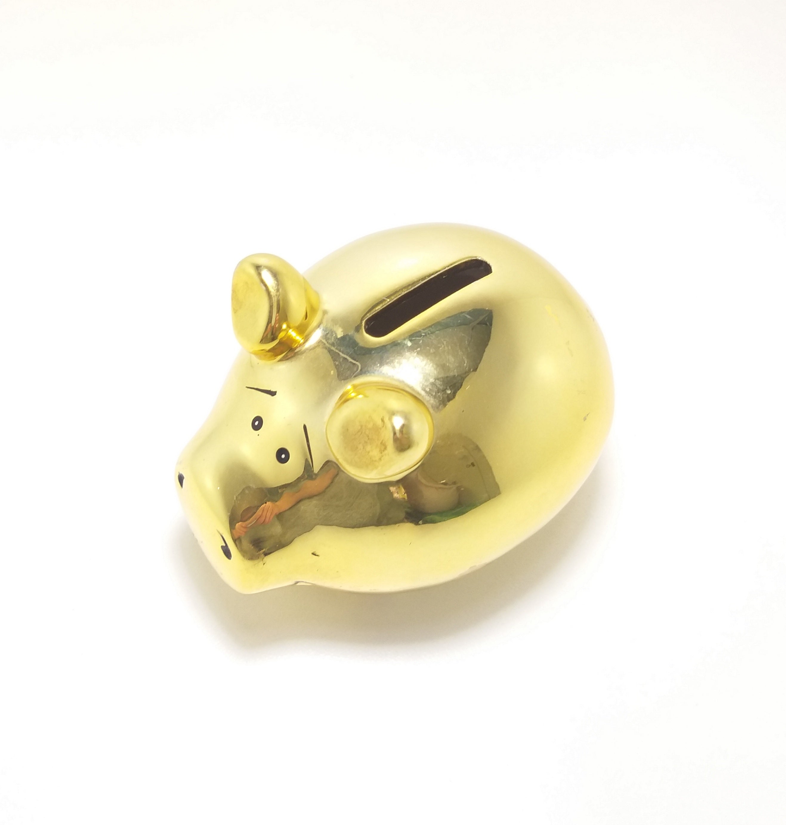 Gorgeous Little Fat Porcelain Piggy Bank - Gold
