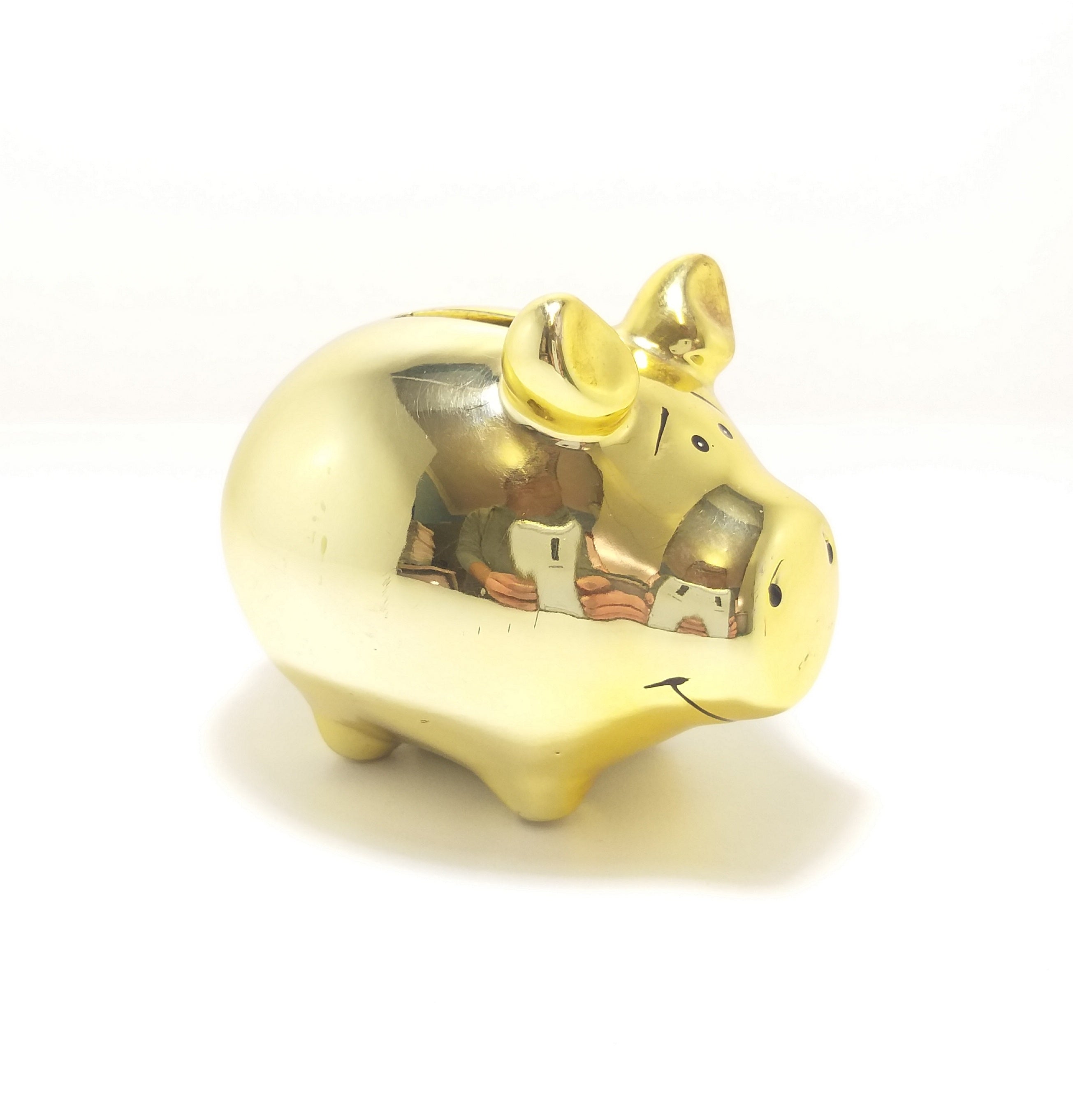 Gorgeous Little Fat Porcelain Piggy Bank - Gold