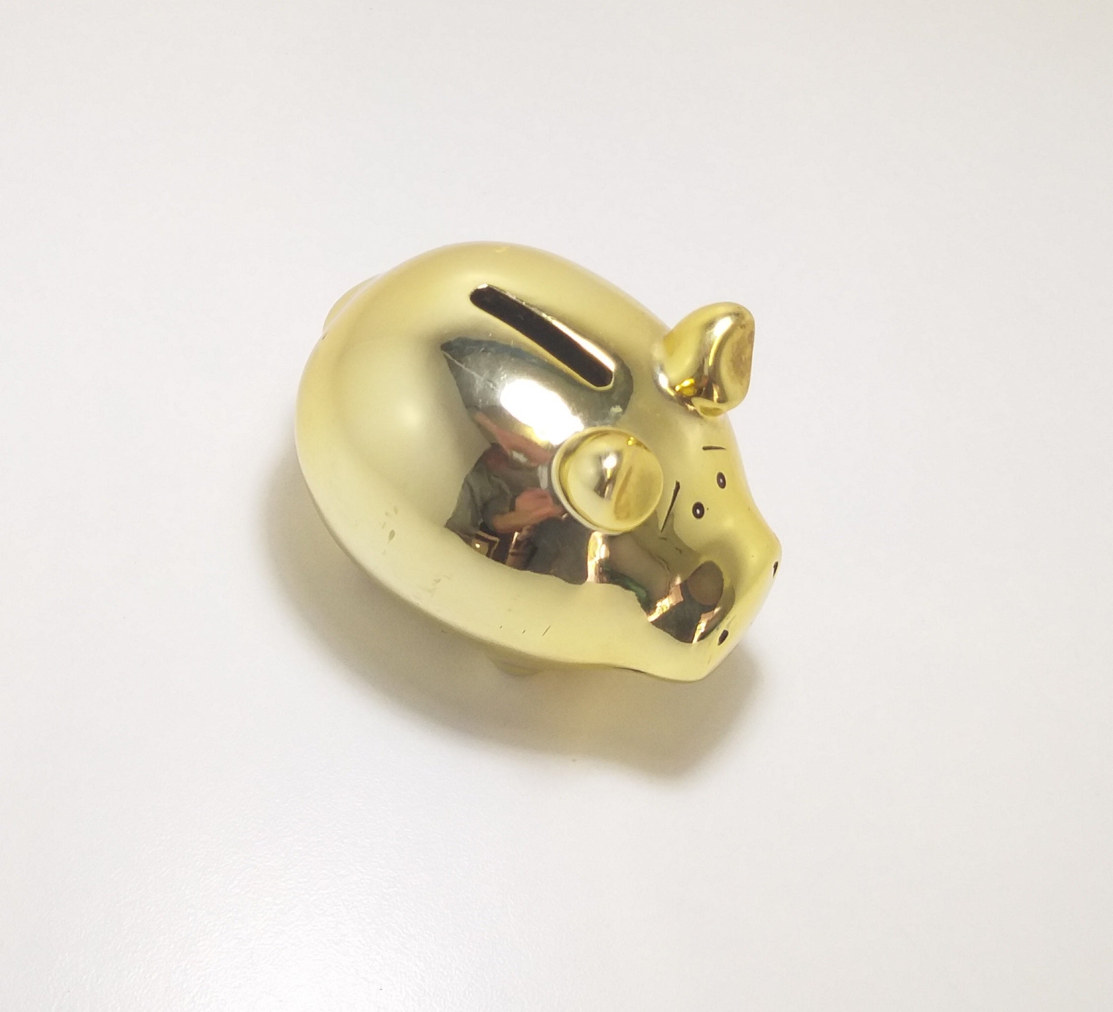 Gorgeous Little Fat Porcelain Piggy Bank - Gold