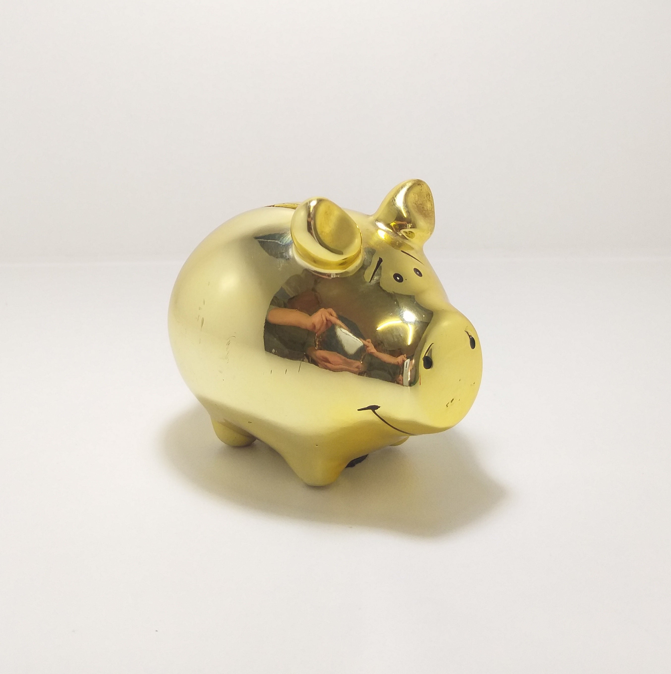 Gorgeous Little Fat Porcelain Piggy Bank - Gold