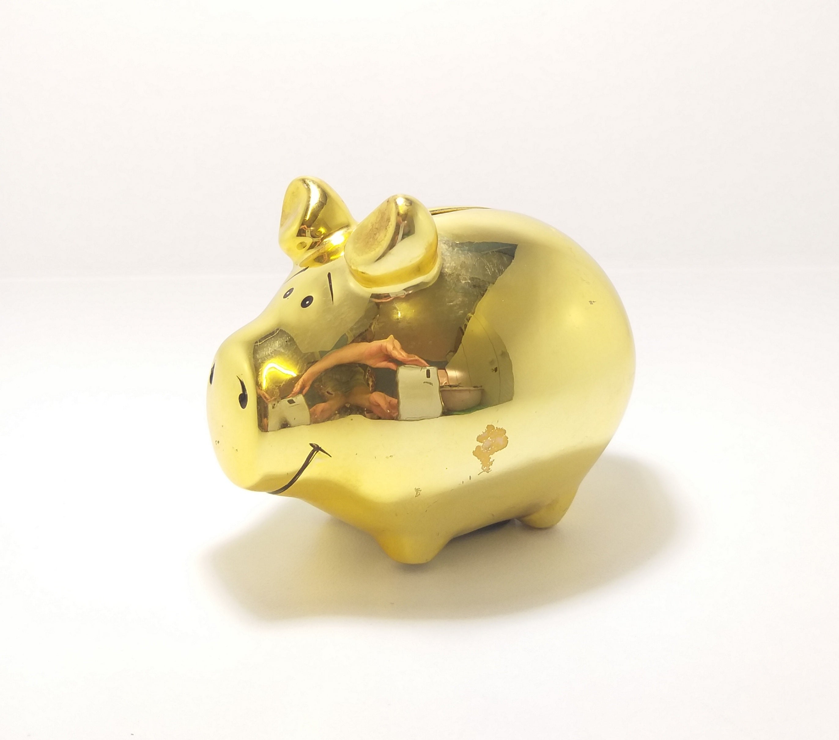 Gorgeous Little Fat Porcelain Piggy Bank - Gold