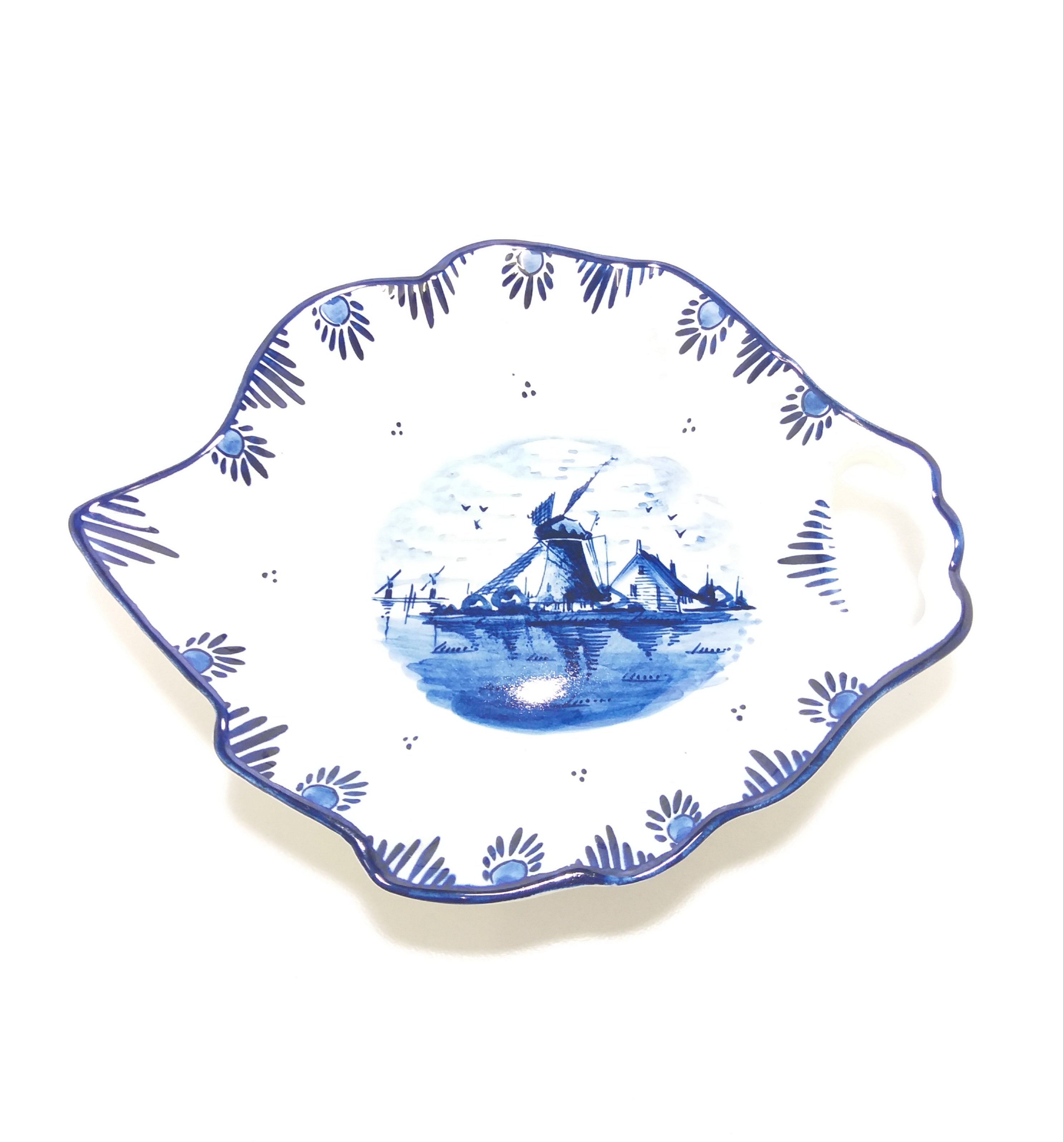 Blue & White Hand Painted Delft Bowl With Handle
