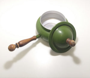Vintage 1950-1960’s Olive Green Aluminium Fondue Pot With Wood Handle & Lid Finial