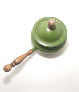 Vintage 1950-1960’s Olive Green Aluminium Fondue Pot With Wood Handle & Lid Finial