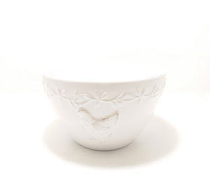 White Country House Bowl With Embossed Flower & Chicken Detail