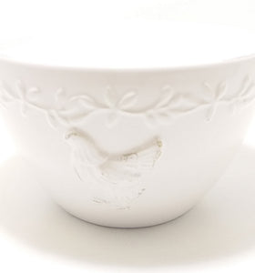 White Country House Bowl With Embossed Flower & Chicken Detail