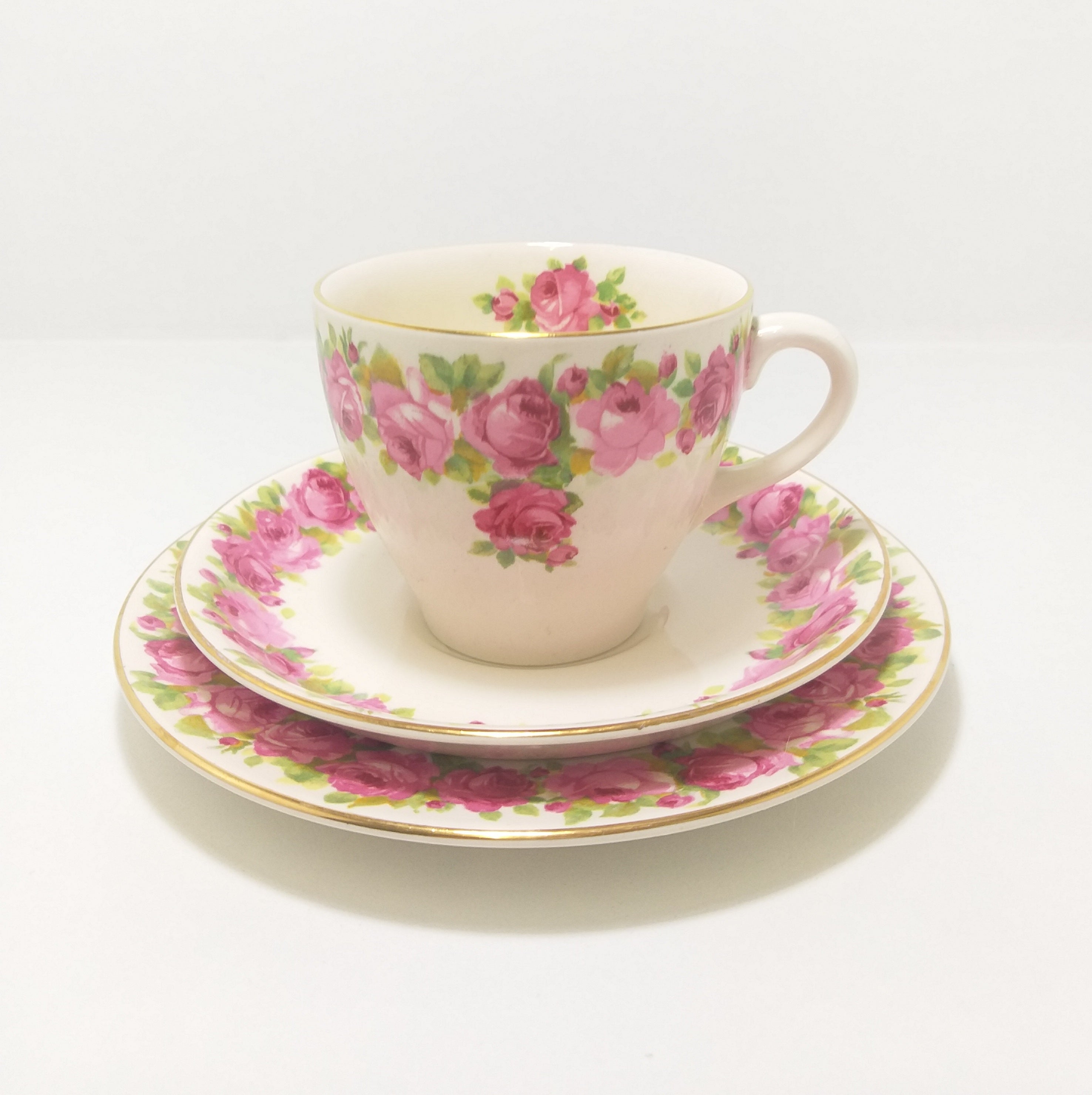 Vintage 1940’s Royal Doulton Fine Porcelain Tea Trio – Raby Rose Pattern D5533
