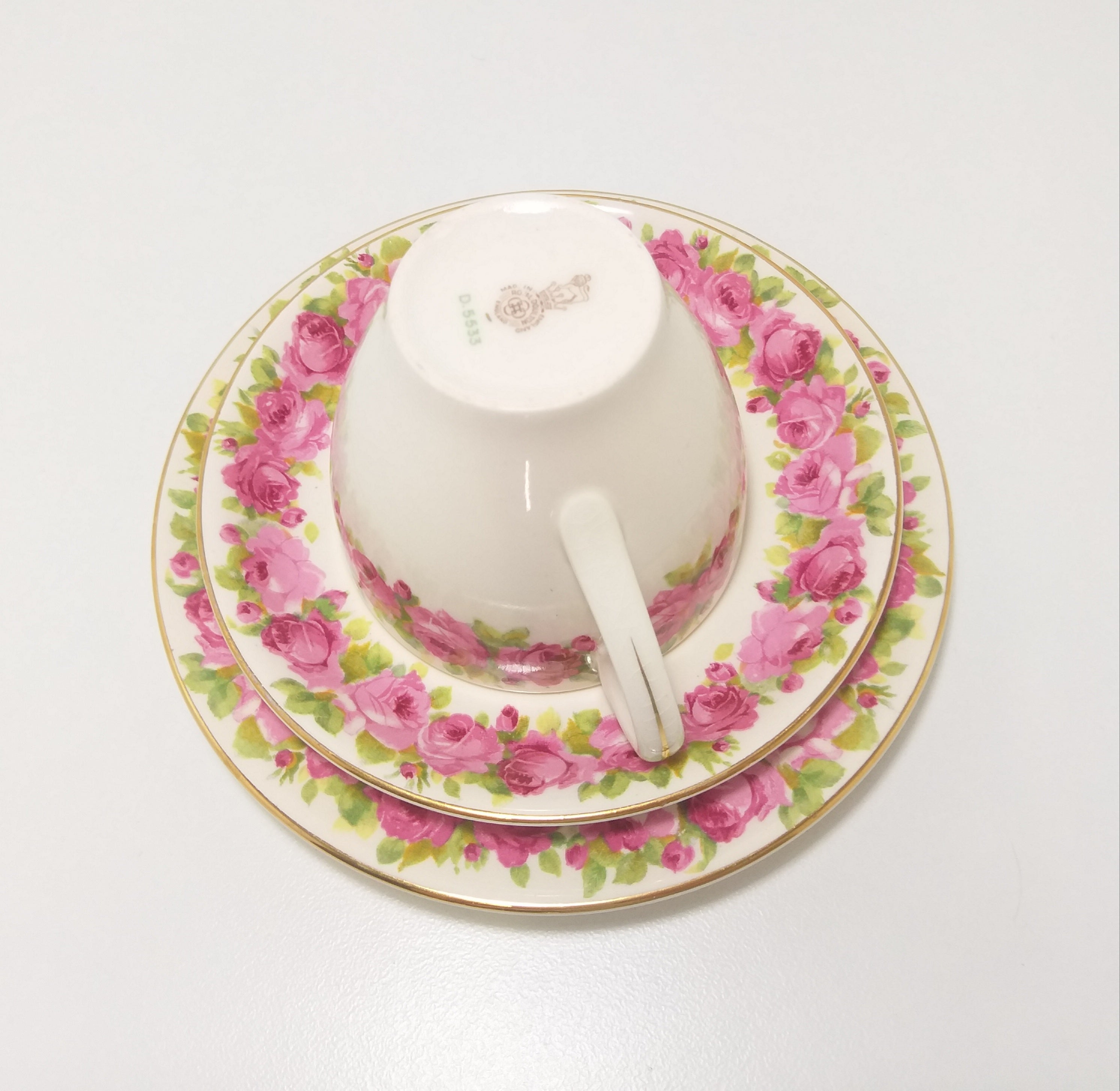 Vintage 1940’s Royal Doulton Fine Porcelain Tea Trio – Raby Rose Pattern D5533