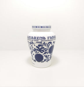 Amarena Fabbri Italian Vintage Collectable Faenza White & Blue Opaline / Milk Glass Jar