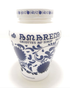 Amarena Fabbri Italian Vintage Collectable Faenza White & Blue Opaline / Milk Glass Jar
