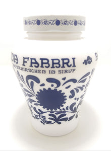 Amarena Fabbri Italian Vintage Collectable Faenza White & Blue Opaline / Milk Glass Jar