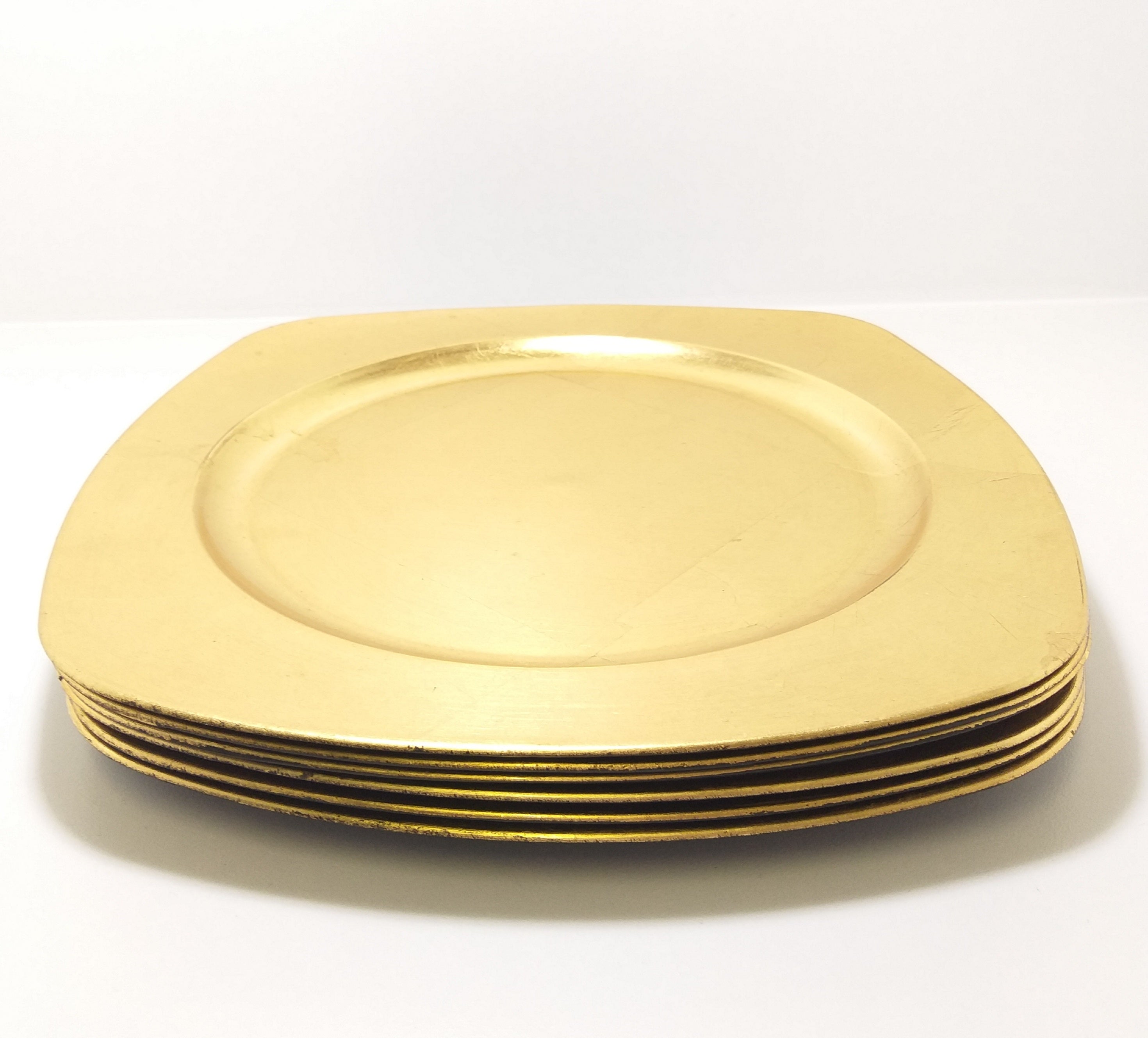 Contemporary Set Of 6 Squared Gold & Black Under Plates